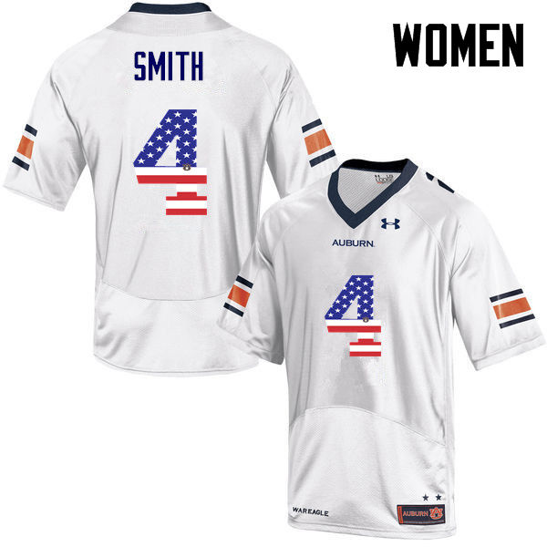 Women's Auburn Tigers #4 Jason Smith USA Flag Fashion White College Stitched Football Jersey